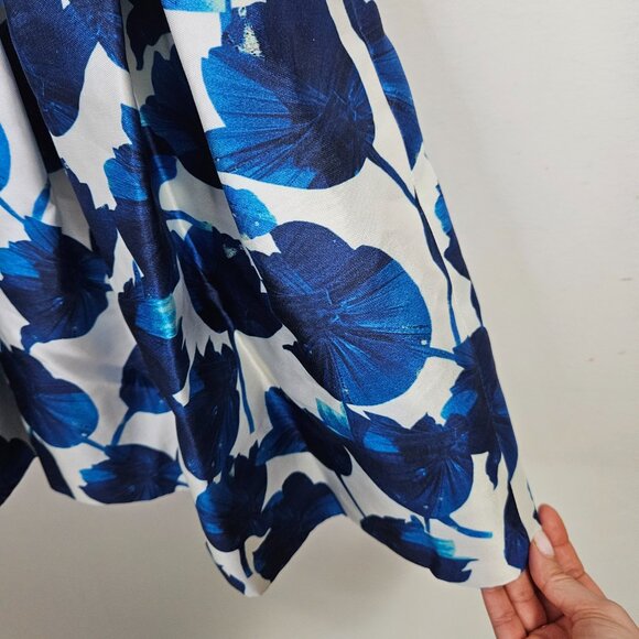 Oscar de la Renta Fit and Flare Mini Dress Sz 4 Floral Tulips Silk Blue White - Picture 7 of 13